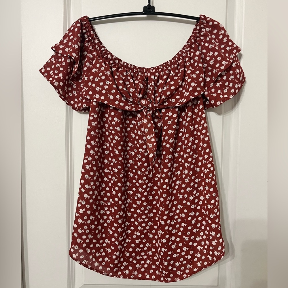 Red Floral Off-Shoulder Top